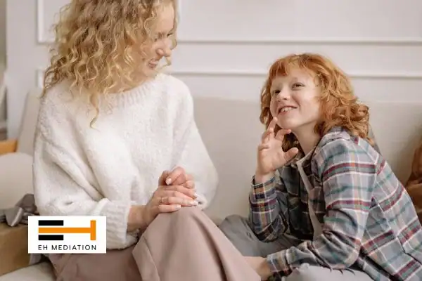 Happy mother and child after sorting child arrangements mediation Peterlee
